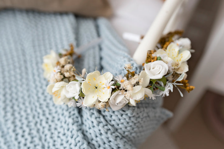 White Floral Headband: First Communion Hair Accessory – handmade floral hair accessory by magaela