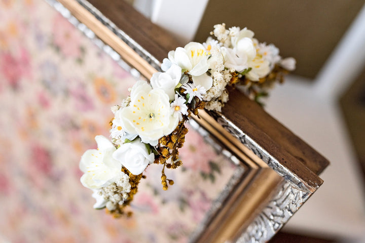 White Floral Headband: First Communion Hair Accessory – handmade floral hair accessory by magaela