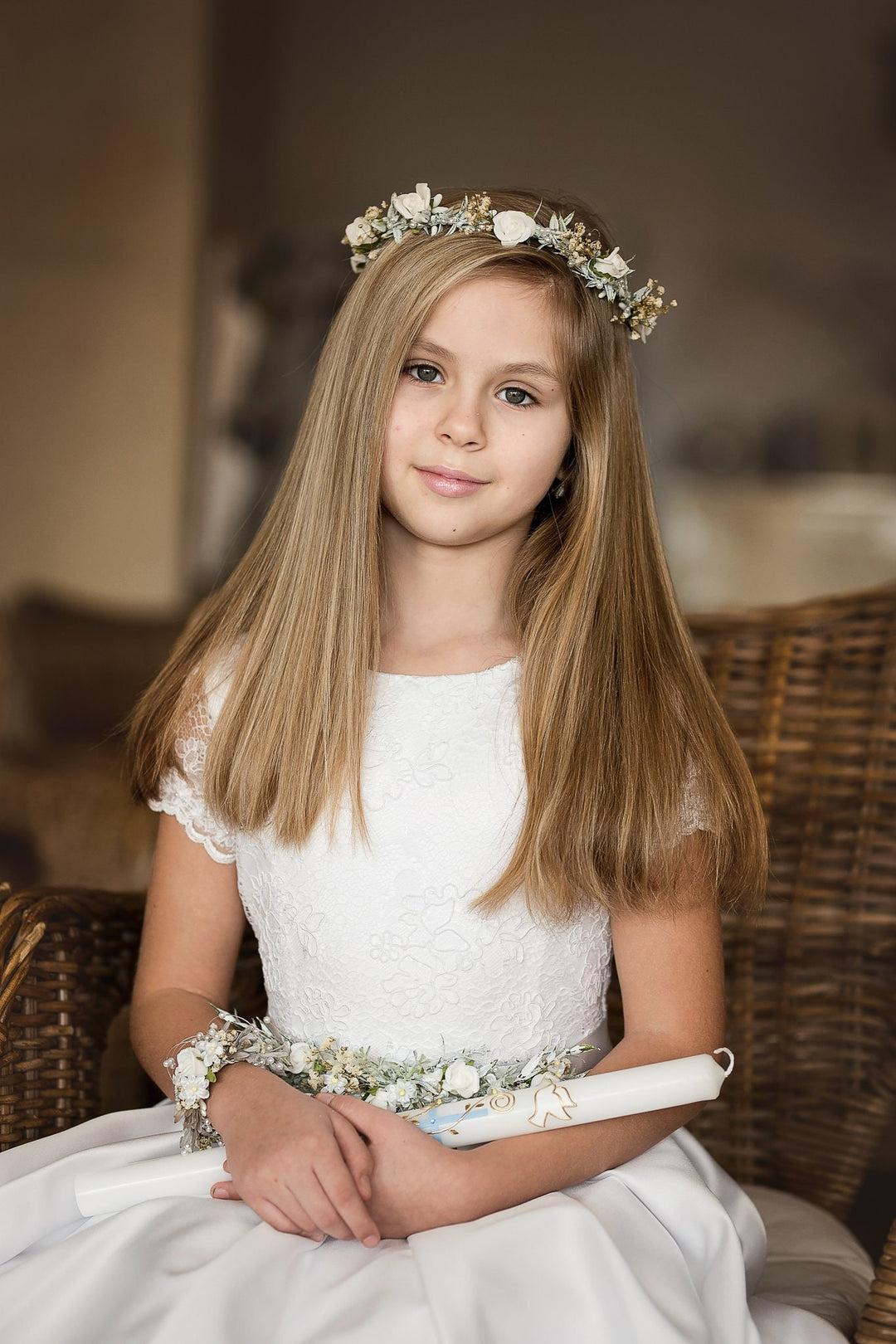 Floral Hair Crown: First Communion White Rose Wreath – handmade floral hair accessory by magaela