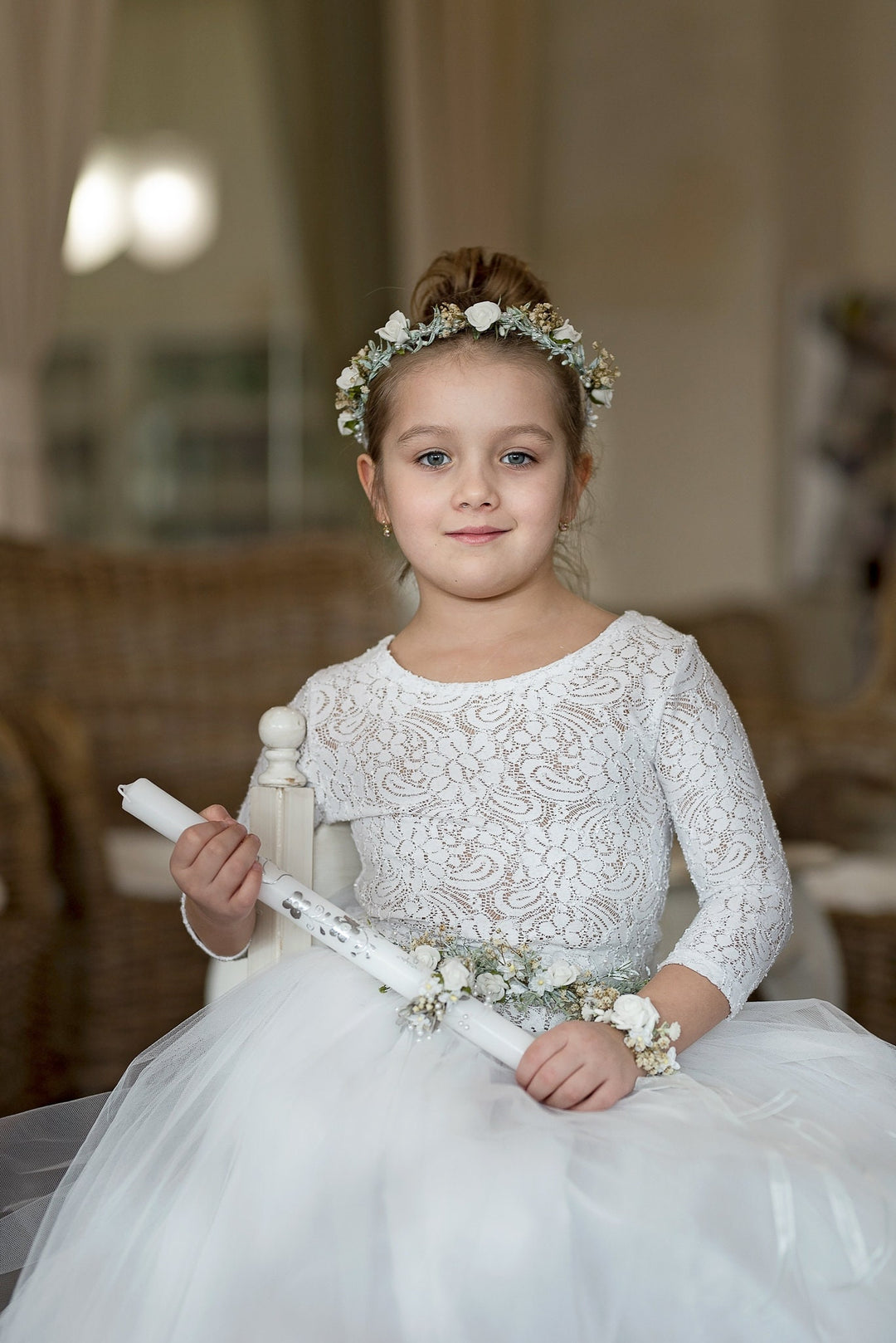 Floral Candle Decoration: First Holy Communion, Pearls, Handmade – handmade floral hair accessory by magaela