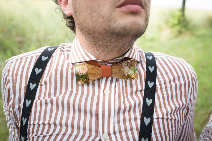 Floral Wooden Bow Tie: Orange Peach Resin Wedding Accessory – handmade floral hair accessory by magaela