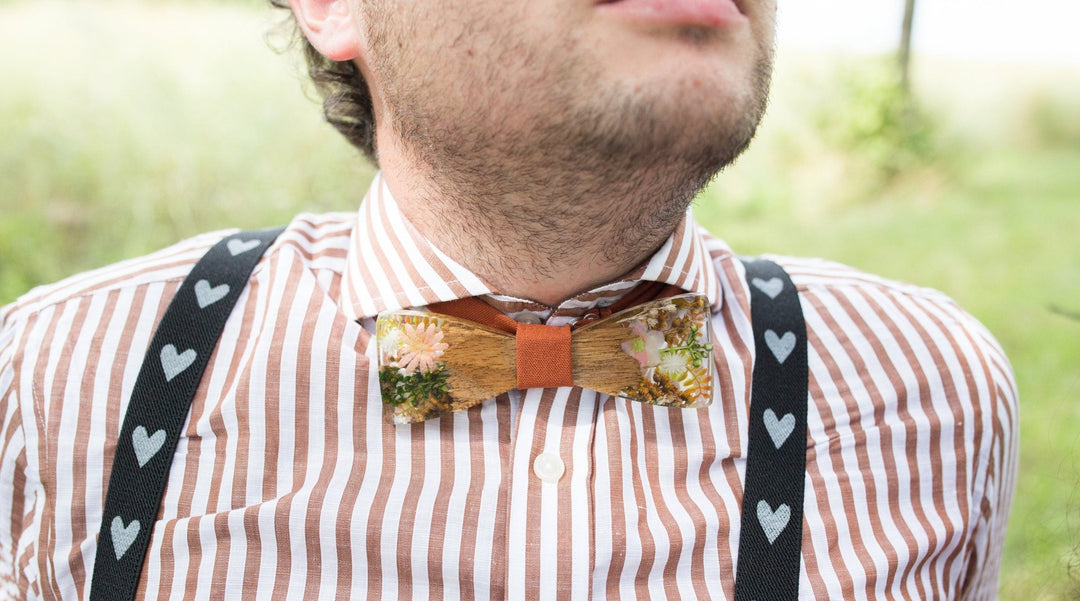 Floral Wooden Bow Tie: Orange Peach Resin Wedding Accessory – handmade floral hair accessory by magaela