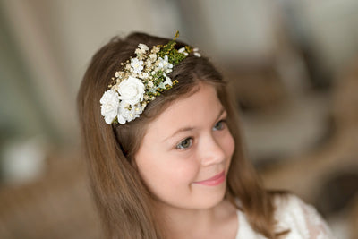 White Floral Headband: First Communion Hair Accessory – handmade floral hair accessory by magaela