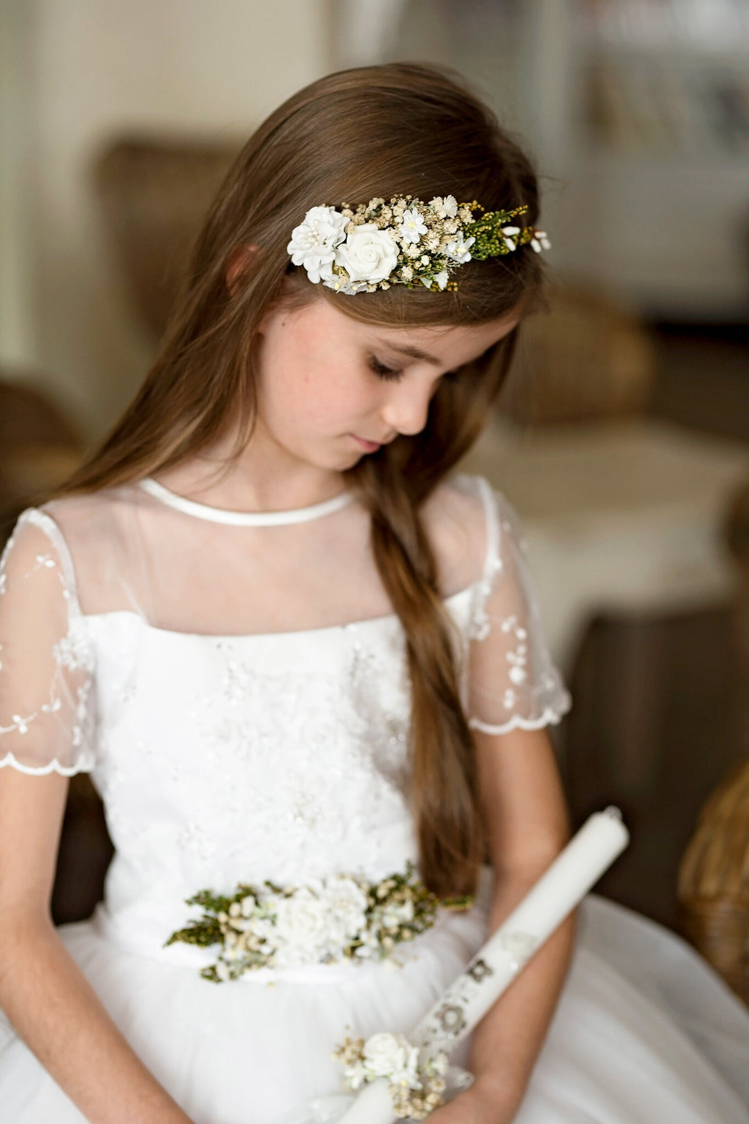 White Floral Headband: First Communion Hair Accessory – handmade floral hair accessory by magaela