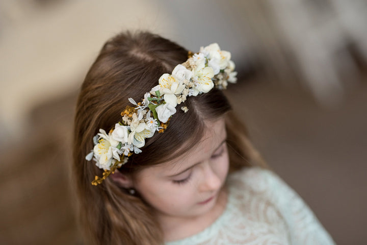 White Floral Headband: First Communion Hair Accessory – handmade floral hair accessory by magaela