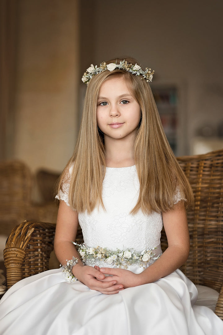 Floral Hair Crown: First Communion White Rose Wreath – handmade floral hair accessory by magaela
