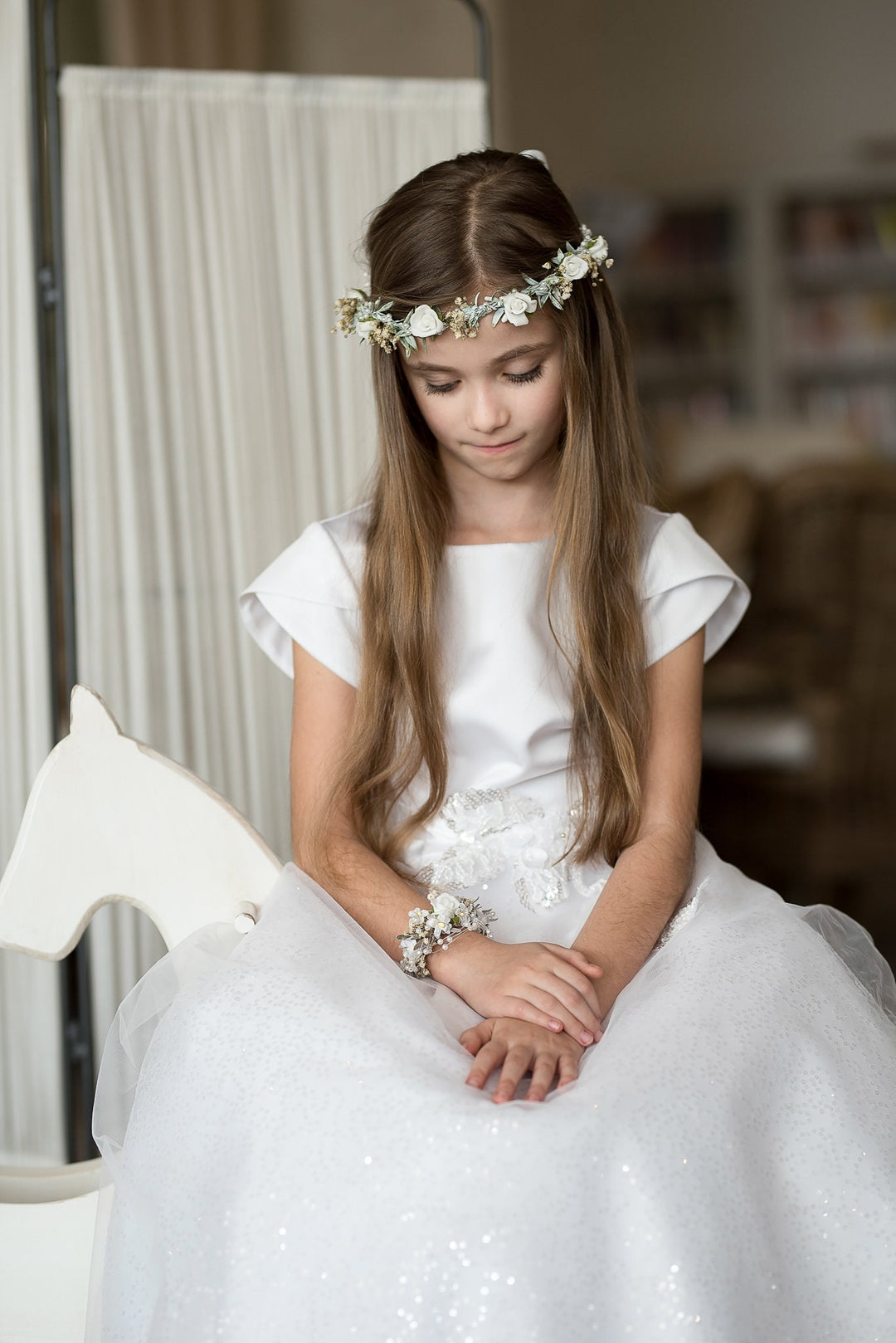 Floral Hair Crown: First Communion White Rose Wreath – handmade floral hair accessory by magaela