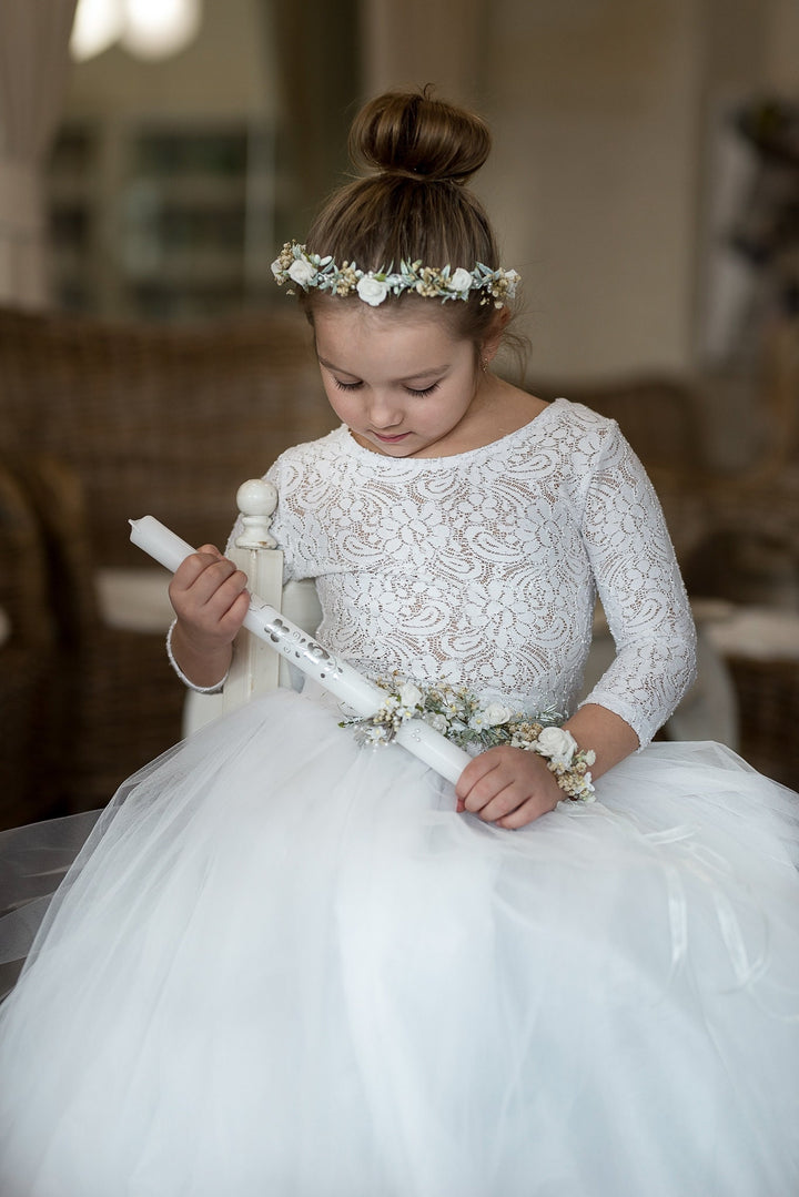 Floral Candle Decoration: First Holy Communion, Pearls, Handmade – handmade floral hair accessory by magaela