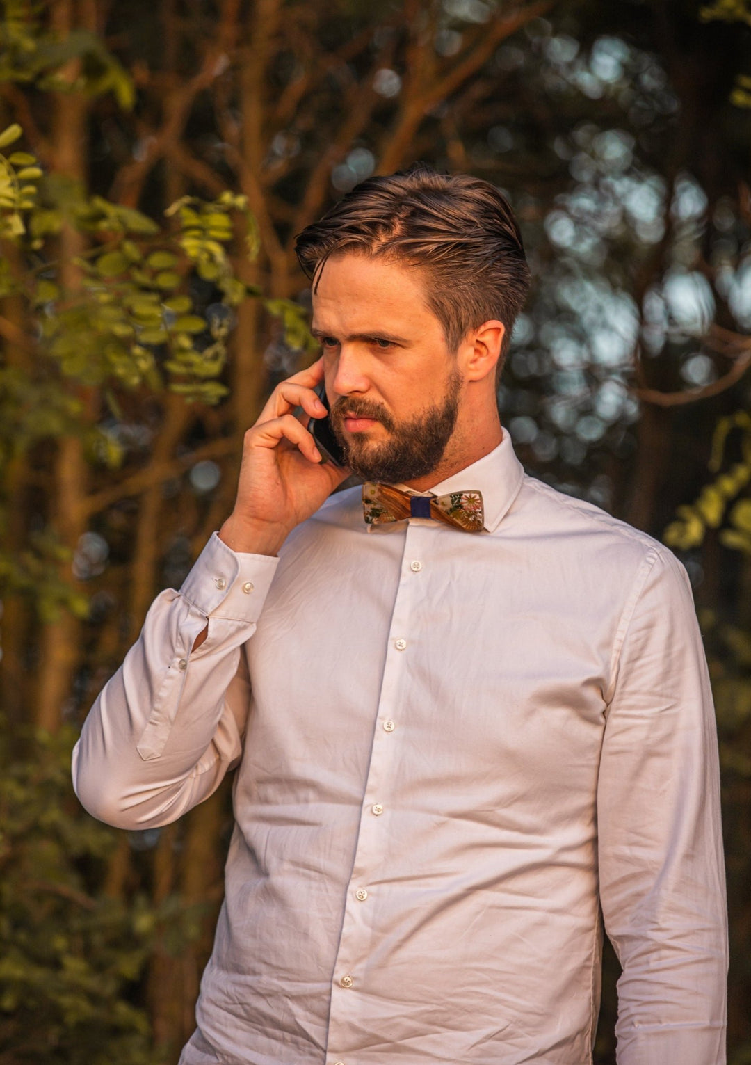 Floral Wooden Bow Tie with Blue Fastening - Men's Wedding Accessory – handmade floral hair accessory by magaela