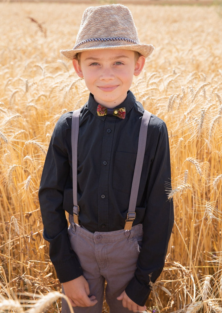 Burgundy Floral Resin Wooden Bow Tie - Boy's, Men's Wedding Accessory – handmade floral hair accessory by magaela