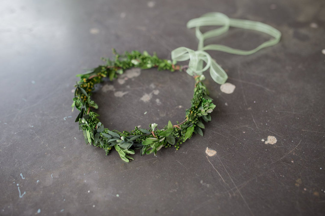 Preserved Greenery Wedding Wreath: Natural Leaf Hair Crown – handmade floral hair accessory by magaela