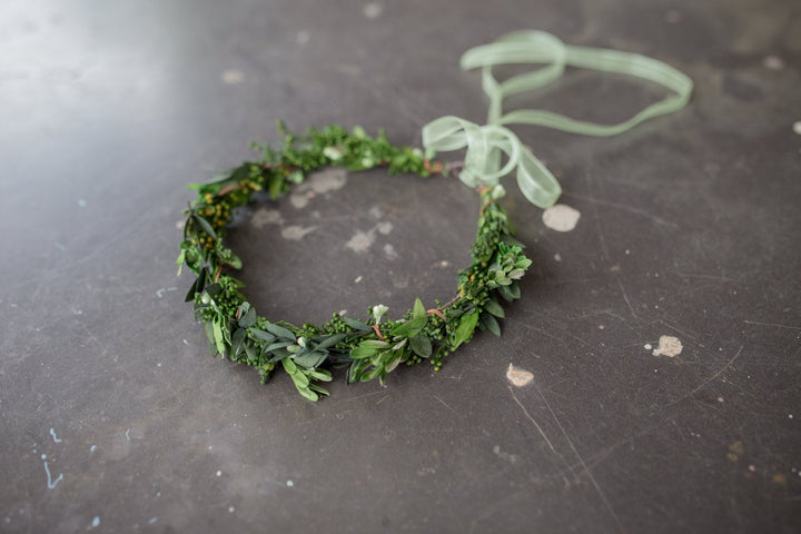Preserved Greenery Wedding Wreath: Natural Leaf Hair Crown – handmade floral hair accessory by magaela