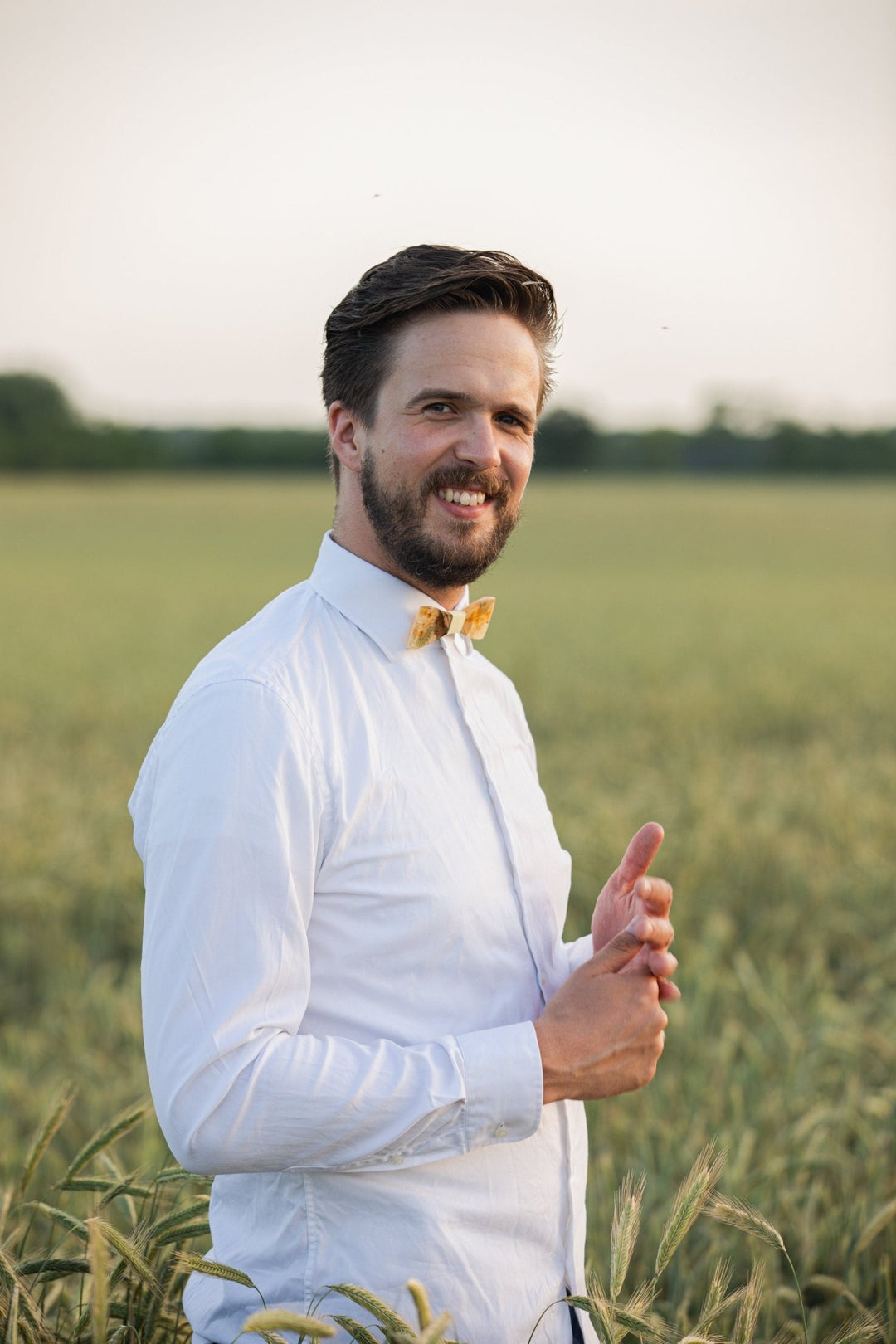 Floral Resin Wooden Bow Tie: Beige & Yellow Wedding Accessory – handmade floral hair accessory by magaela