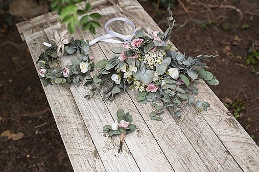 Boho Wedding Bouquet: Artificial Eucalyptus Rustic Bridal Bouquet – handmade floral hair accessory by magaela