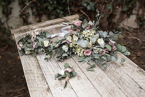 Boho Wedding Bouquet: Artificial Eucalyptus Rustic Bridal Bouquet – handmade floral hair accessory by magaela