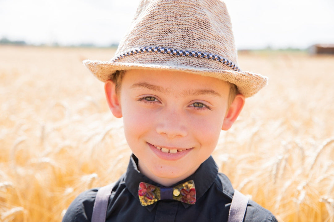 Burgundy Floral Resin Wooden Bow Tie - Boy's, Men's Wedding Accessory – handmade floral hair accessory by magaela