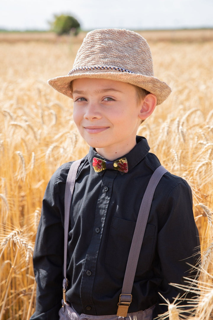 Burgundy Floral Resin Wooden Bow Tie - Boy's, Men's Wedding Accessory – handmade floral hair accessory by magaela