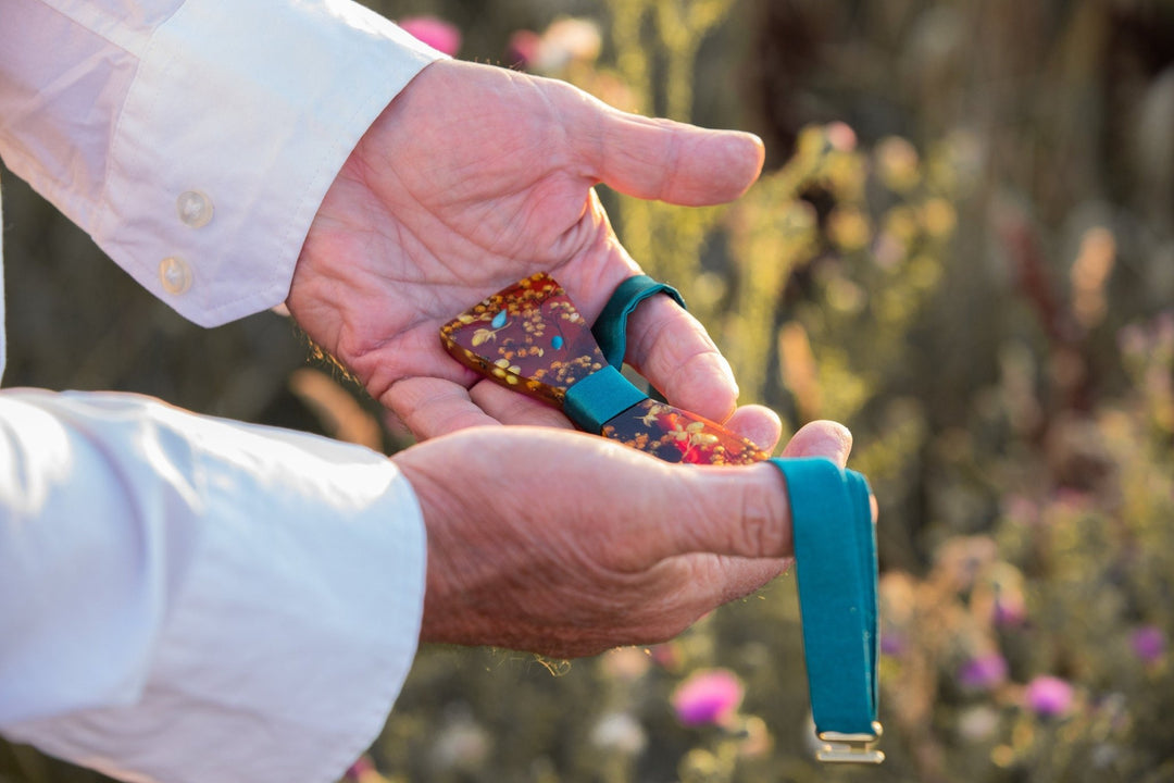 Resin Wood Bow Tie: Emerald Floral Wedding Necktie – handmade floral hair accessory by magaela