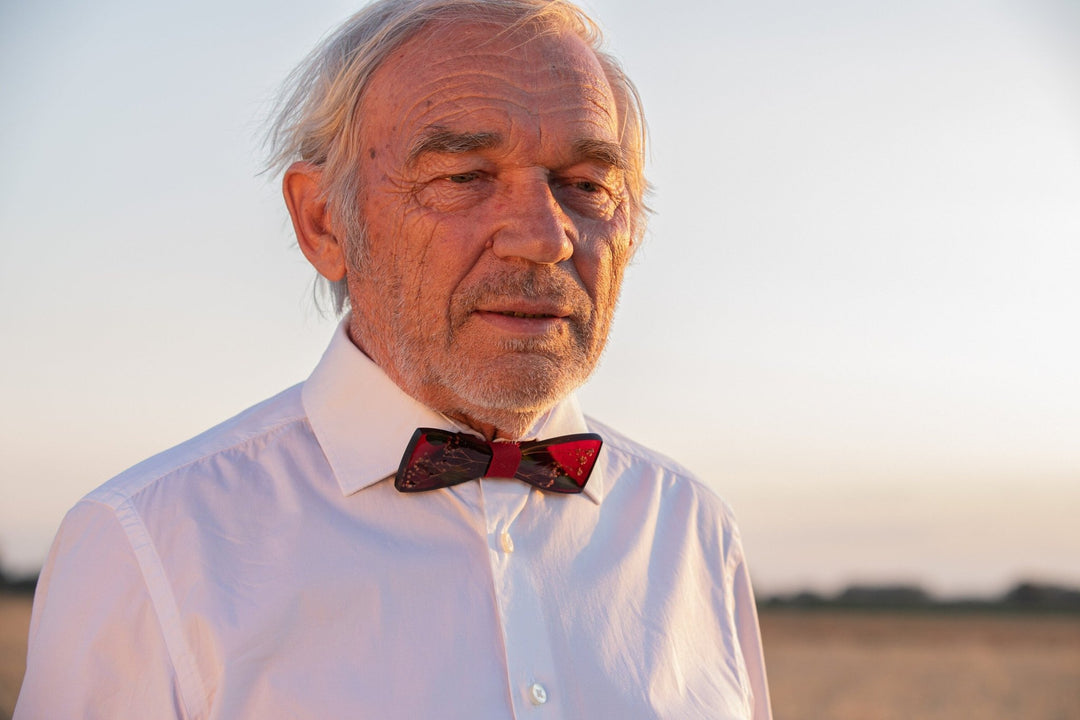Burgundy Floral Wooden Bow Tie: Resin Wedding Necktie – handmade floral hair accessory by magaela