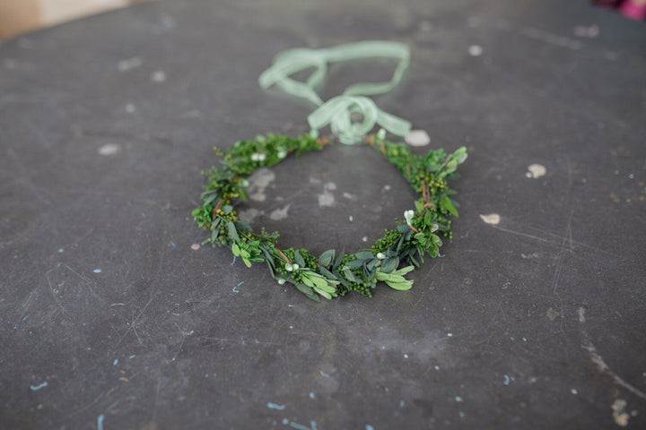 Preserved Greenery Wedding Wreath: Natural Leaf Hair Crown – handmade floral hair accessory by magaela