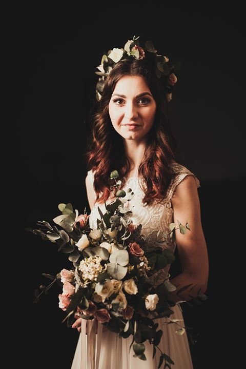 Boho Wedding Bouquet: Artificial Eucalyptus Rustic Bridal Bouquet – handmade floral hair accessory by magaela