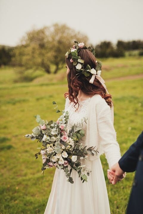 Boho Wedding Bouquet: Artificial Eucalyptus Rustic Bridal Bouquet – handmade floral hair accessory by magaela