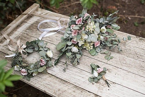 Boho Wedding Bouquet: Artificial Eucalyptus Rustic Bridal Bouquet – handmade floral hair accessory by magaela