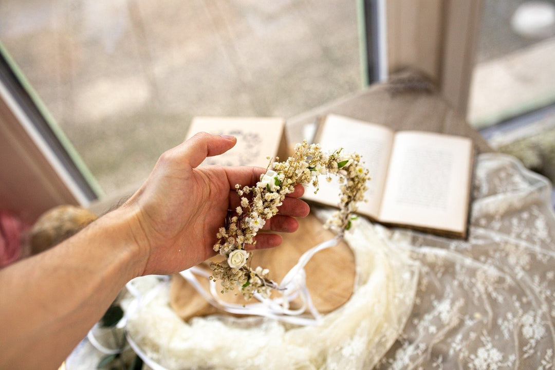 First Communion Flower Crown & Candle Decoration Set – handmade floral hair accessory by magaela