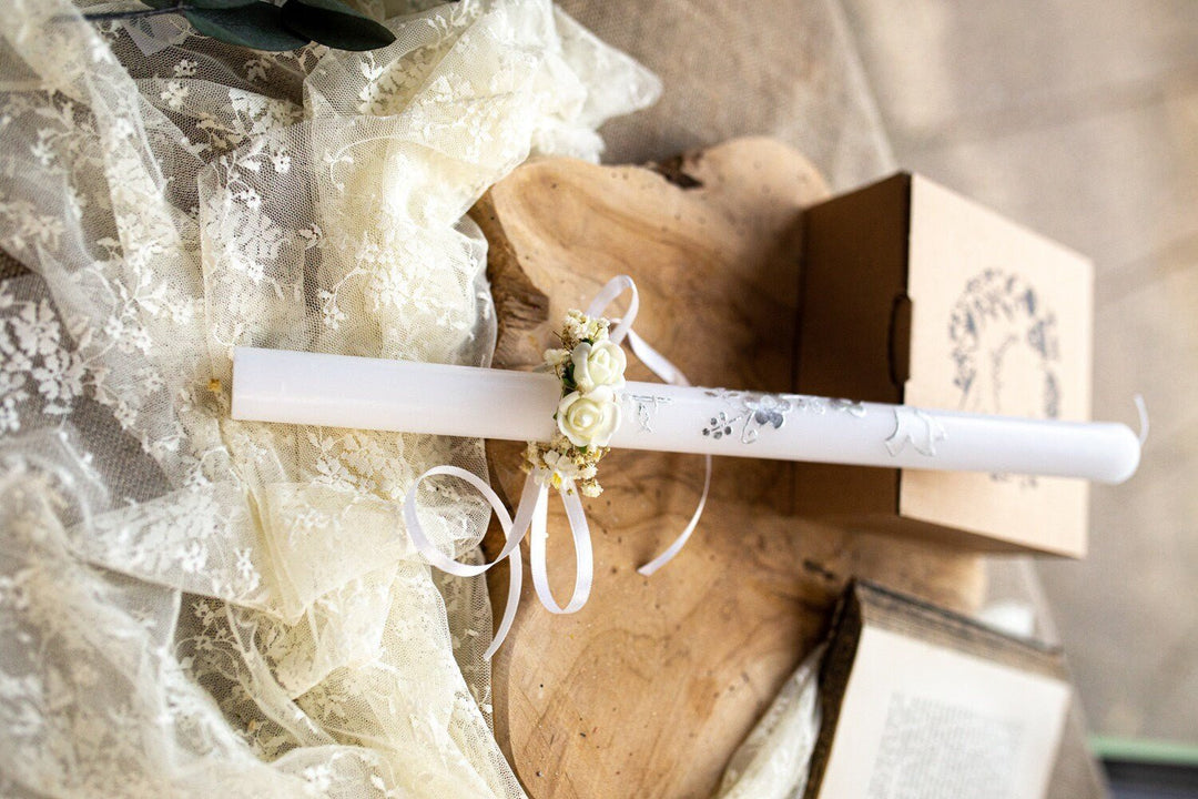 First Communion Flower Crown & Candle Decoration Set – handmade floral hair accessory by magaela