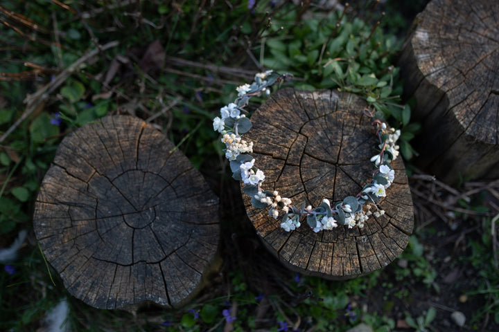Eucalyptus Flower Crown: Baby's Breath Bridal Hair Wreath – handmade floral hair accessory by magaela