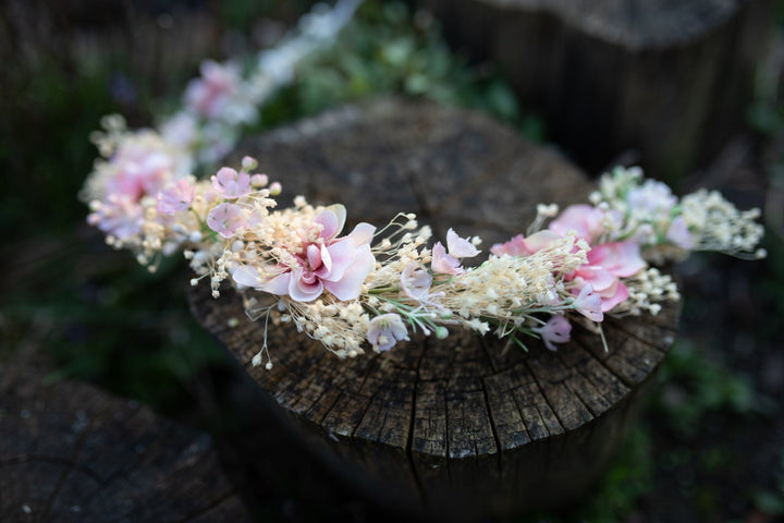 Pink & White Flower Hair Garland: Bridal Fairy Wreath – handmade floral hair accessory by magaela