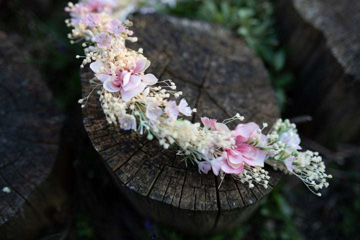 Pink & White Flower Hair Garland: Bridal Fairy Wreath – handmade floral hair accessory by magaela