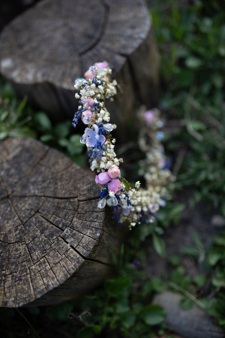 Lavender Flower Bridal Half Crown with Crystals – handmade floral hair accessory by magaela