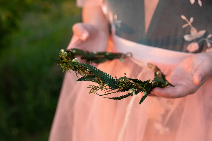 Fern Wedding Crown: Greenery Bridal Hair Wreath, Woodland Style – handmade floral hair accessory by magaela