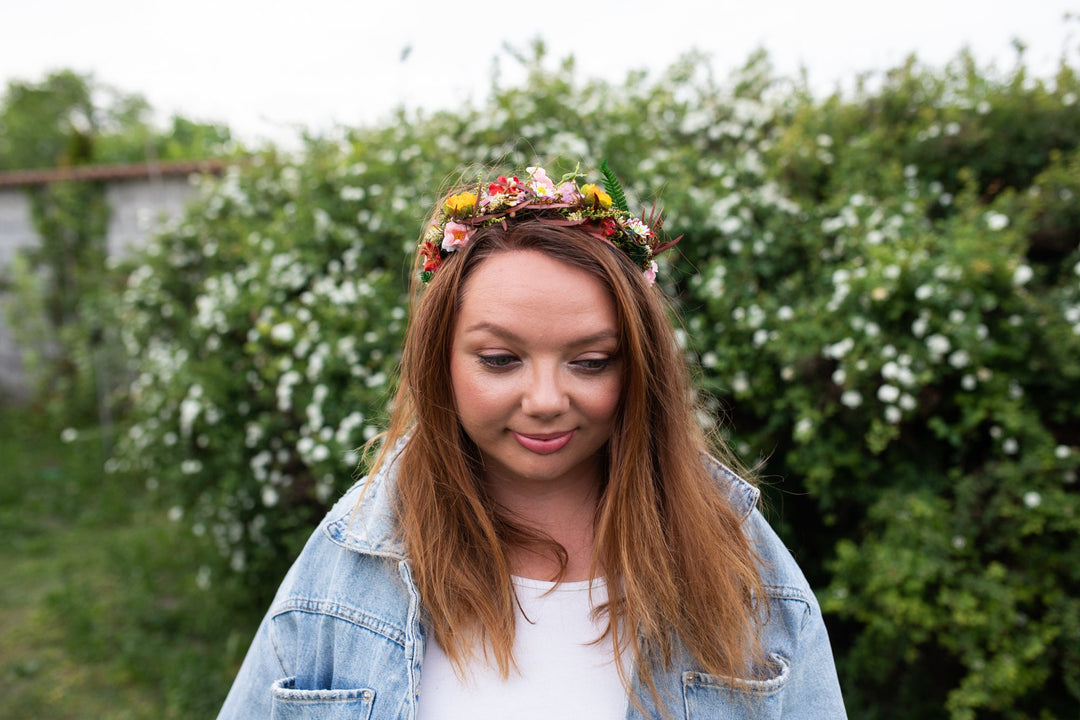 Colourful Flower Half Wreath: Handmade Bridal Hair Crown – handmade floral hair accessory by magaela