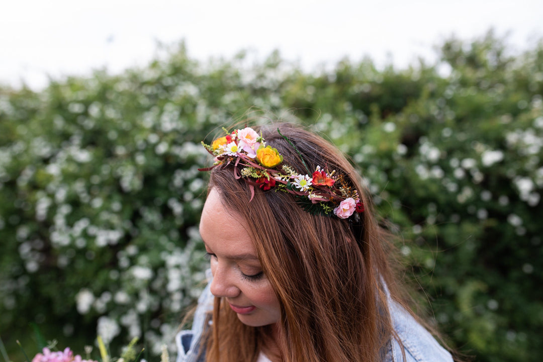 Colourful Flower Half Wreath: Handmade Bridal Hair Crown – handmade floral hair accessory by magaela