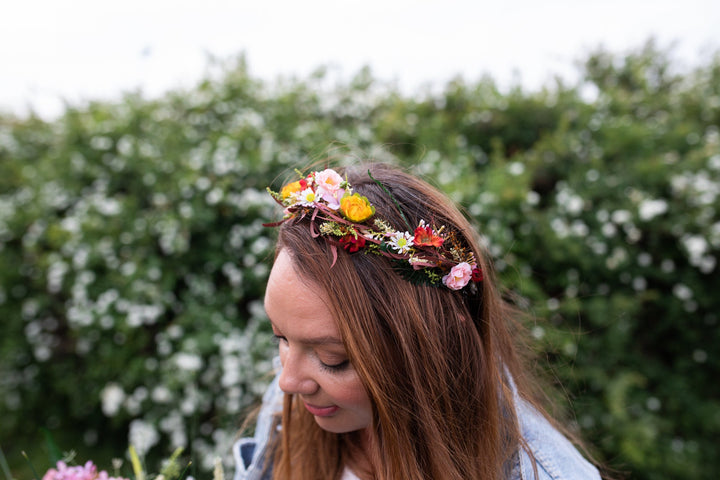 Colourful Flower Half Wreath: Handmade Bridal Hair Crown – handmade floral hair accessory by magaela