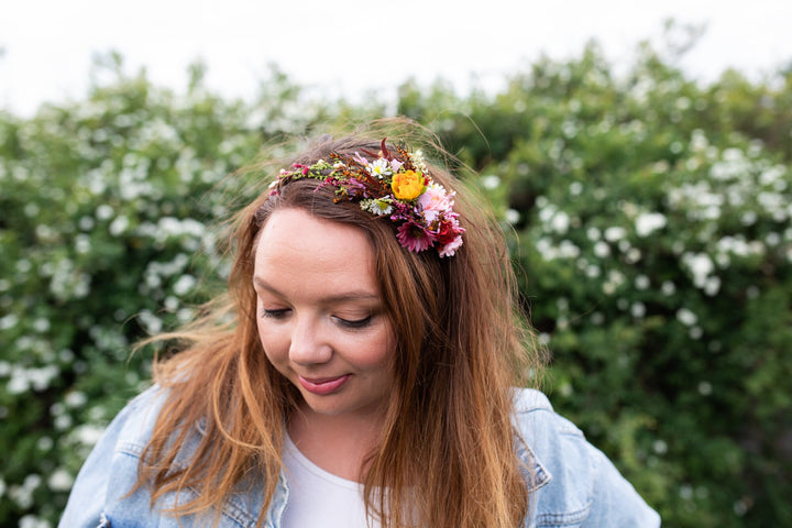 Colourful Flower Bridal Headband: Handmade Wedding Hair Accessory – handmade floral hair accessory by magaela