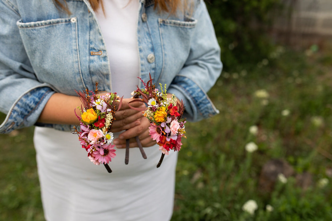 Colourful Flower Bridal Headband: Handmade Wedding Hair Accessory – handmade floral hair accessory by magaela