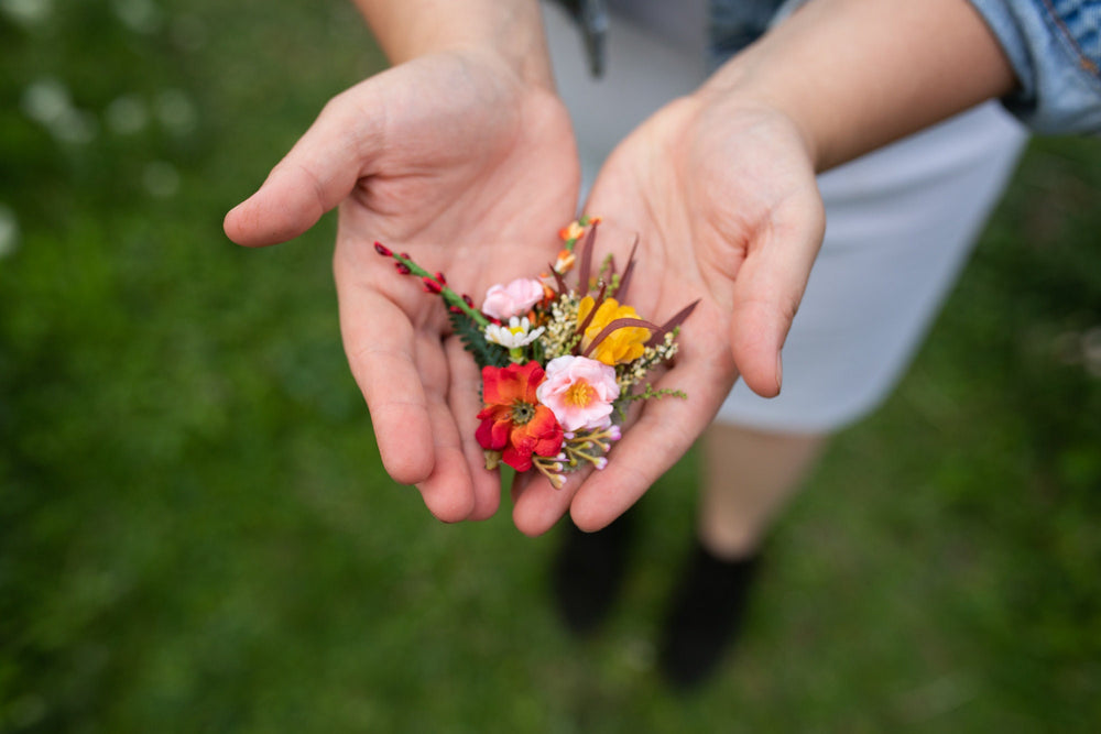 Handmade Colorful Flower Brooch: Summer Wedding Accessory – handmade floral hair accessory by magaela