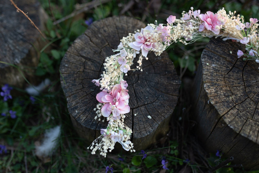 Pink & White Flower Hair Garland: Bridal Fairy Wreath – handmade floral hair accessory by magaela