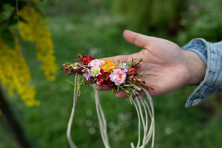 Summer Flower Wedding Belt: Colorful Bridal Dress Sash – handmade floral hair accessory by magaela