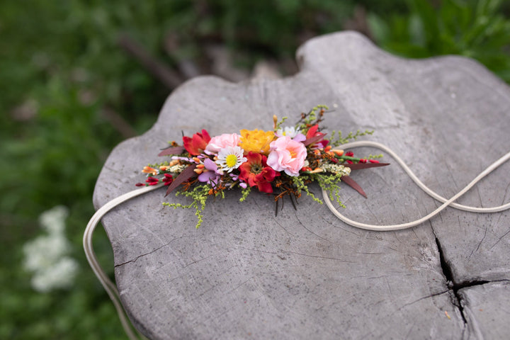 Summer Flower Wedding Belt: Colorful Bridal Dress Sash – handmade floral hair accessory by magaela
