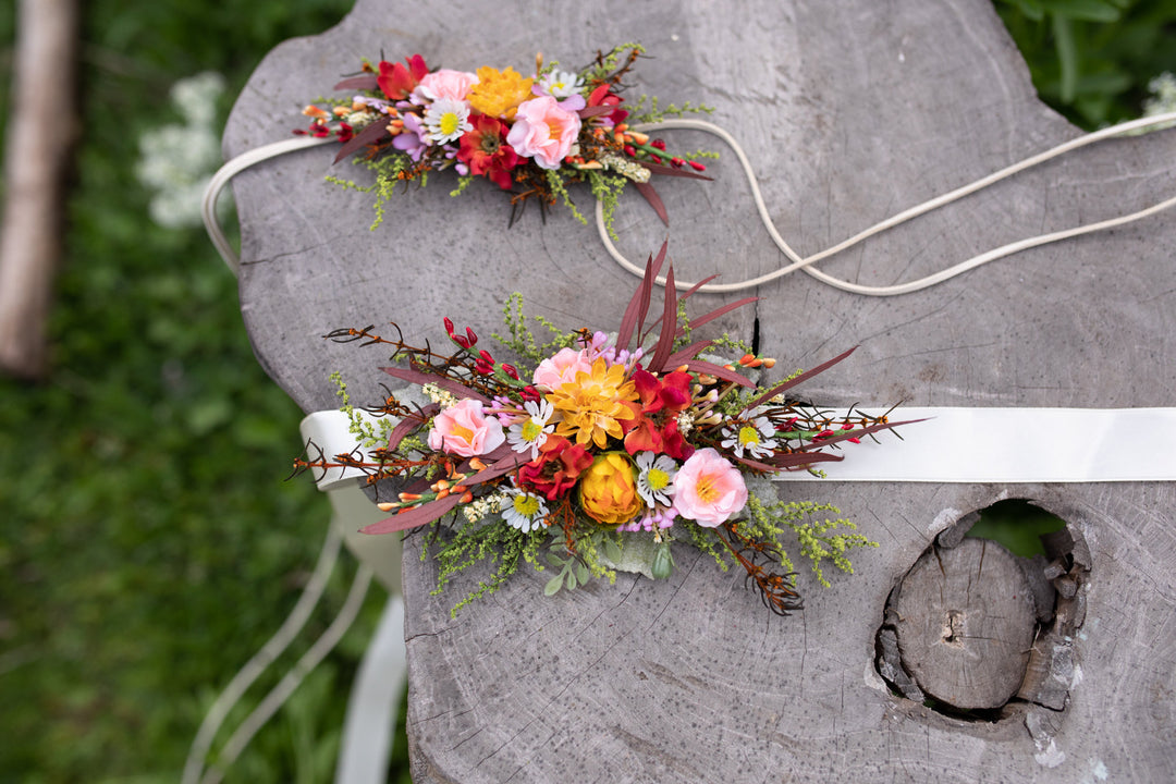 Summer Flower Wedding Belt: Colorful Bridal Dress Sash – handmade floral hair accessory by magaela