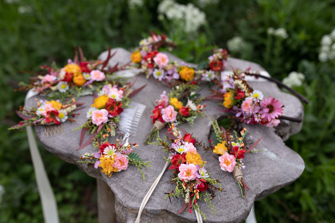 Handmade Colorful Flower Brooch: Summer Wedding Accessory – handmade floral hair accessory by magaela