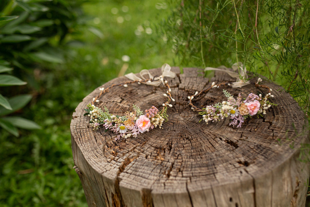 Matching Pink Flower Crown Set: Mother & Daughter Hair Wreaths – handmade floral hair accessory by magaela