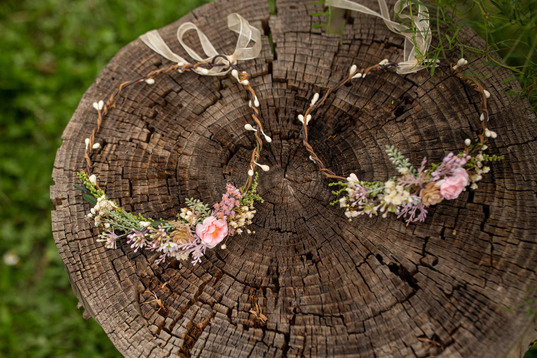 Matching Pink Flower Crown Set: Mother & Daughter Hair Wreaths – handmade floral hair accessory by magaela