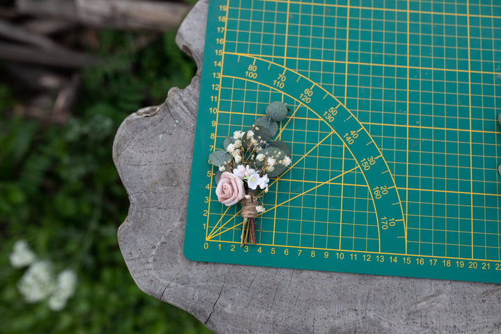 Dusty Pink Rose Boutonniere: Romantic Wedding Groomsmen Accessory – handmade floral hair accessory by magaela