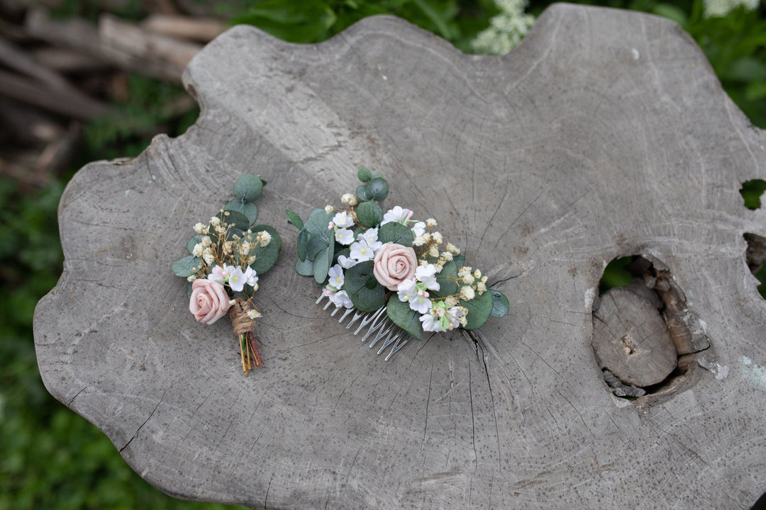 Dusty Pink Rose Boutonniere: Romantic Wedding Groomsmen Accessory – handmade floral hair accessory by magaela