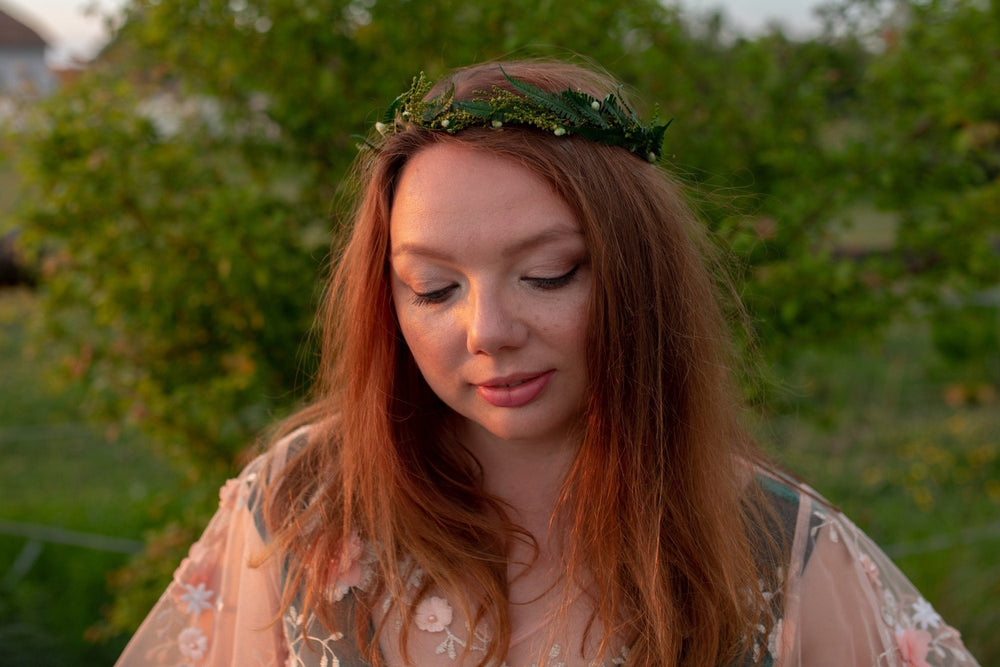 Fern Wedding Crown: Greenery Bridal Hair Wreath, Woodland Style – handmade floral hair accessory by magaela